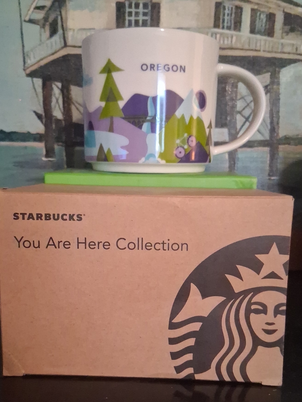 Starbucks White Mug with Green & Purple Oregon Scenic Design